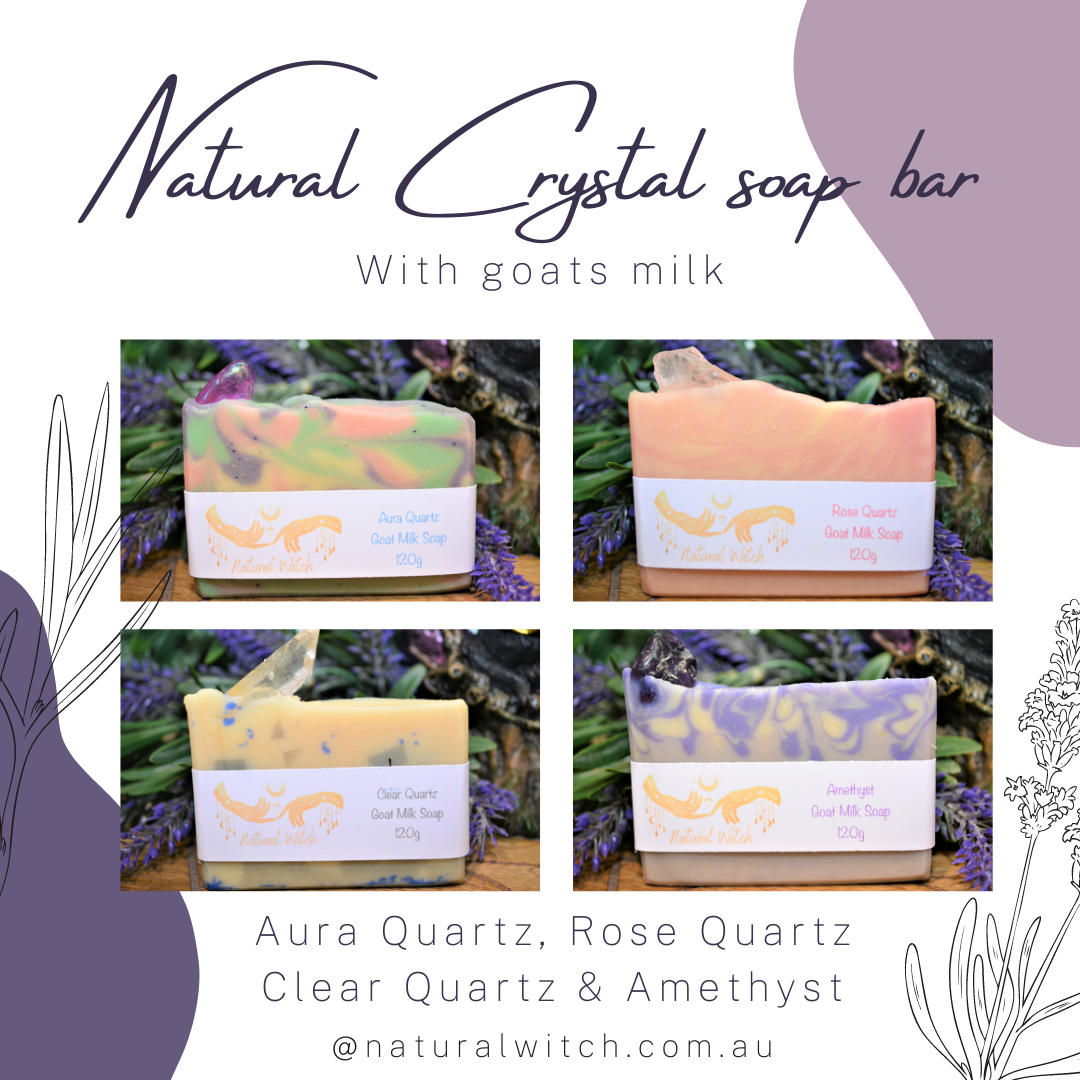 Crystal Soaps - Rose Quartz, Clear Quartz, Rainbow Aura Quartz & Amethyst