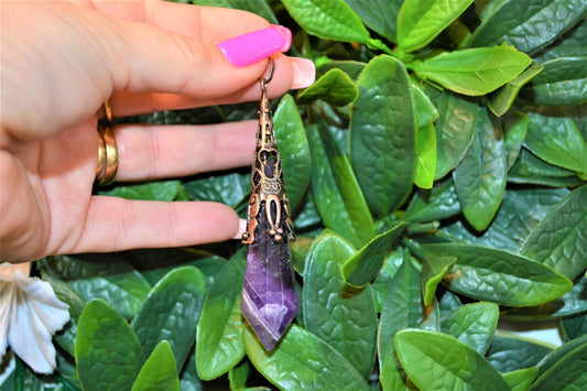 Amethyst Point with Brass Hexagonal Necklace Pendant