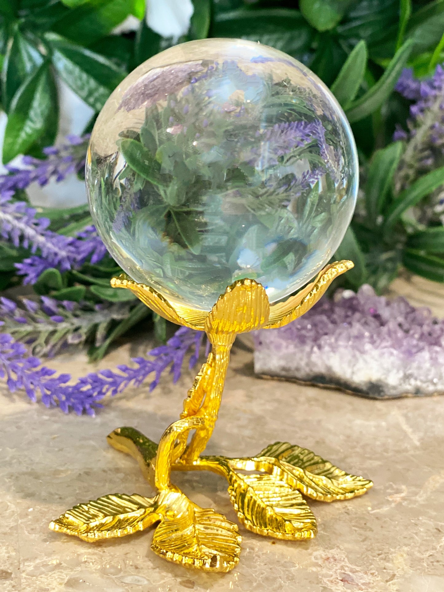 Glass Sphere Ball with Gold Leaf Stand